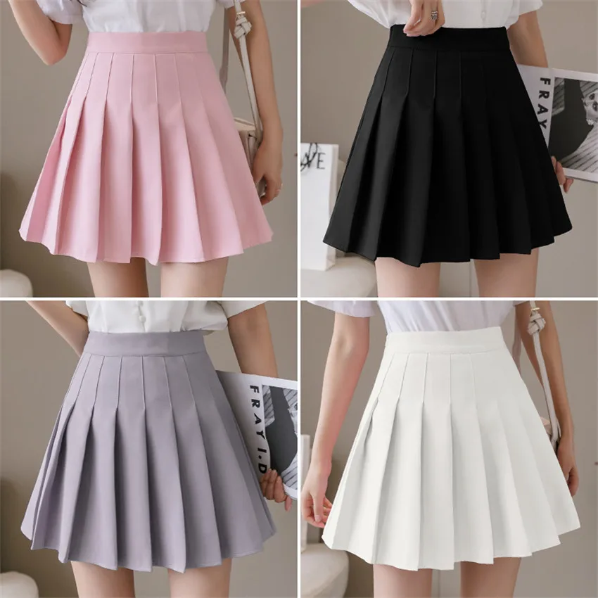 Женская юбка с завышенной талией черная белая розовая мини-юбка в школьном стиле