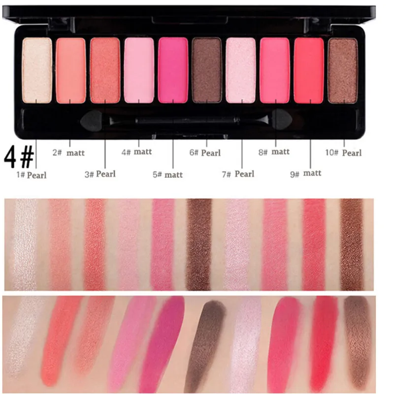 4 10 Colors Pressed Eye Shadow Palette Matte Shimmer Glitter Eyeshadow Makeup Palette Nude Eye Shadow Powder Make Up - Цвет: 4
