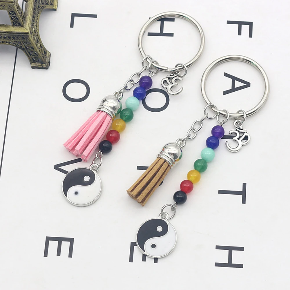 Модные 7 Чакр бусины подвеска-ом брелок для Ги йоги эмаль Taiji брелки ключей женщин