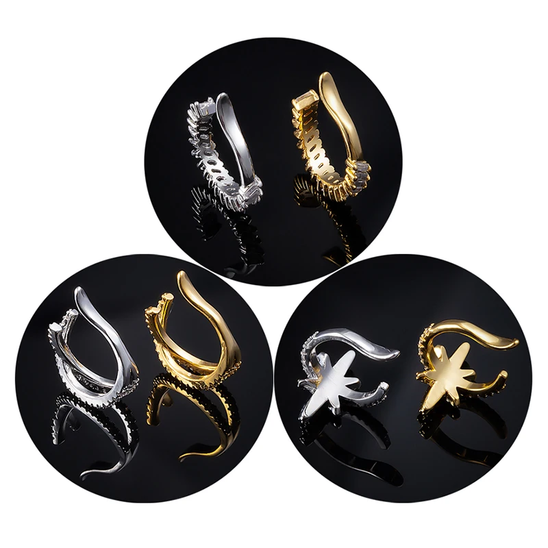 1 шт. латунные серьги-клипсы золотого цвета на хрящевую ткань инкрустированные