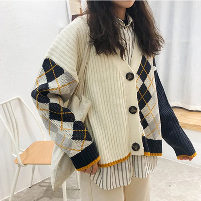 Gagarich Sweater 2019 Asymmetric Retro Geometric Pattern Embroidered Autumn Winter Thick Warm Knitted Cardigan Tide |