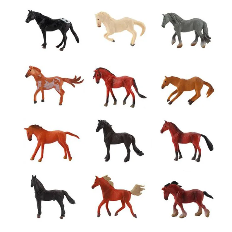 

NEW 12PCS Solid Steed Model Simulation Mini Animal Figure Children's Gifts Arabian Horse Morgan Stallion Desktop Ornaments