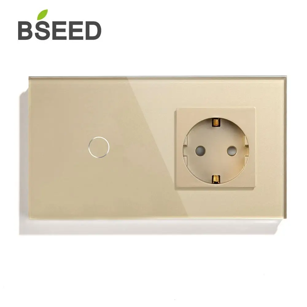 BSEED, 1 комплект, 2 комплекта, 3 комплекта, 1 способ, 2 способа, сенсорный выключатель, стандарт ЕС, розетка с черным, белым, золотым, кристальным стеклом, панельные переключатели - Цвет: Golden 1 Gang