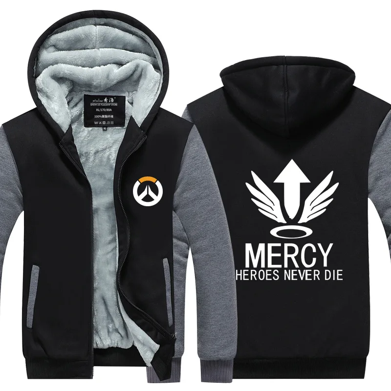 Black and Gray 4 Dva OW Overwatch Mercy Mei зимняя куртка на молнии из плотного флиса уличная Толстовка Спортивная толстовка с капюшоном костюм для косплея - Цвет: Black and Gray 4