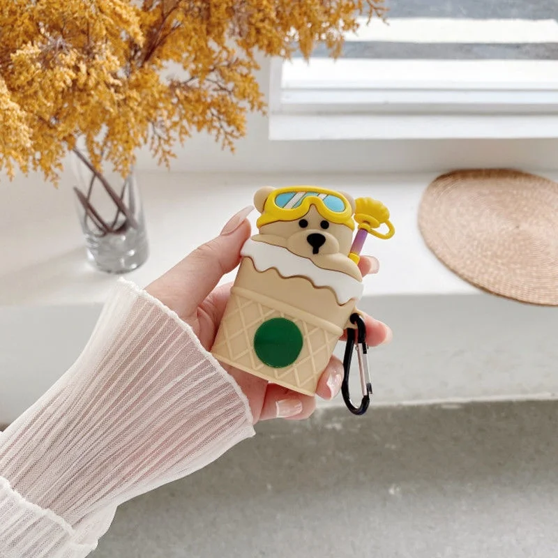 

Cute coffee bear Keychain for airpodspro headset protective cover Starbucks bear