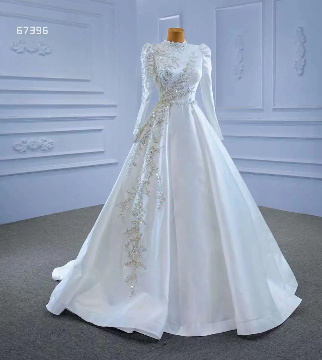 

Aoliweiya Bridal #67396 30cm Train Satin Muslim Wedding Dress