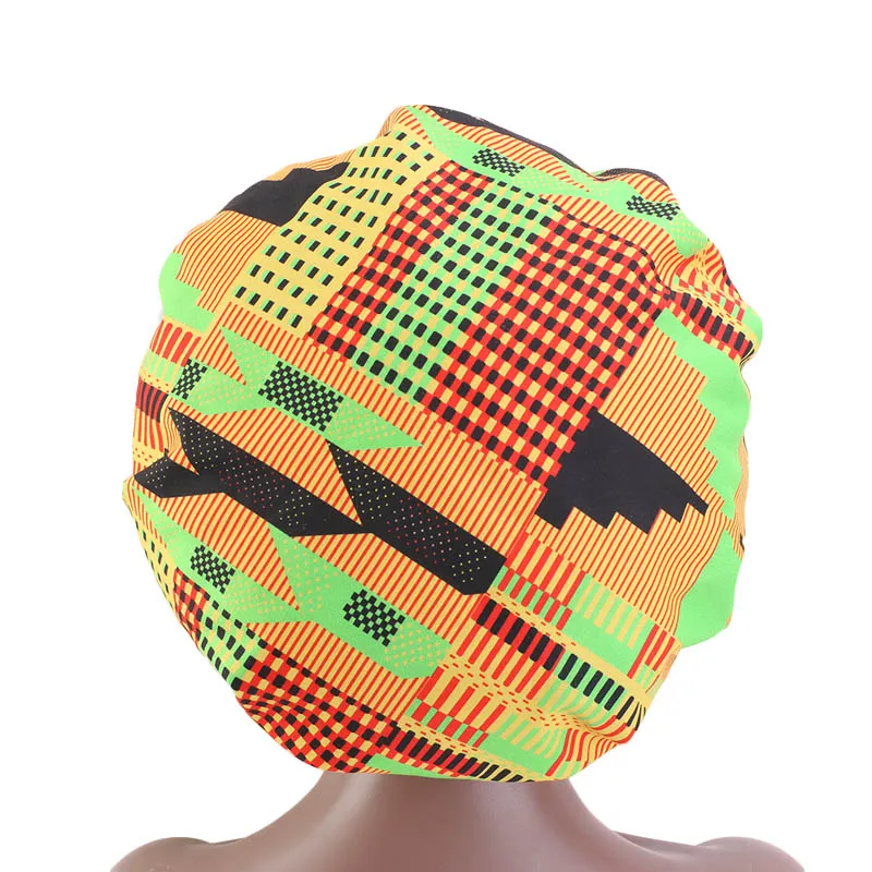Новые женские очень большие атласные выложенные Bonnets Африканский узор печать ткань выпадения волос кепки Анкара капот ночной сон шляпа женский тюрбан