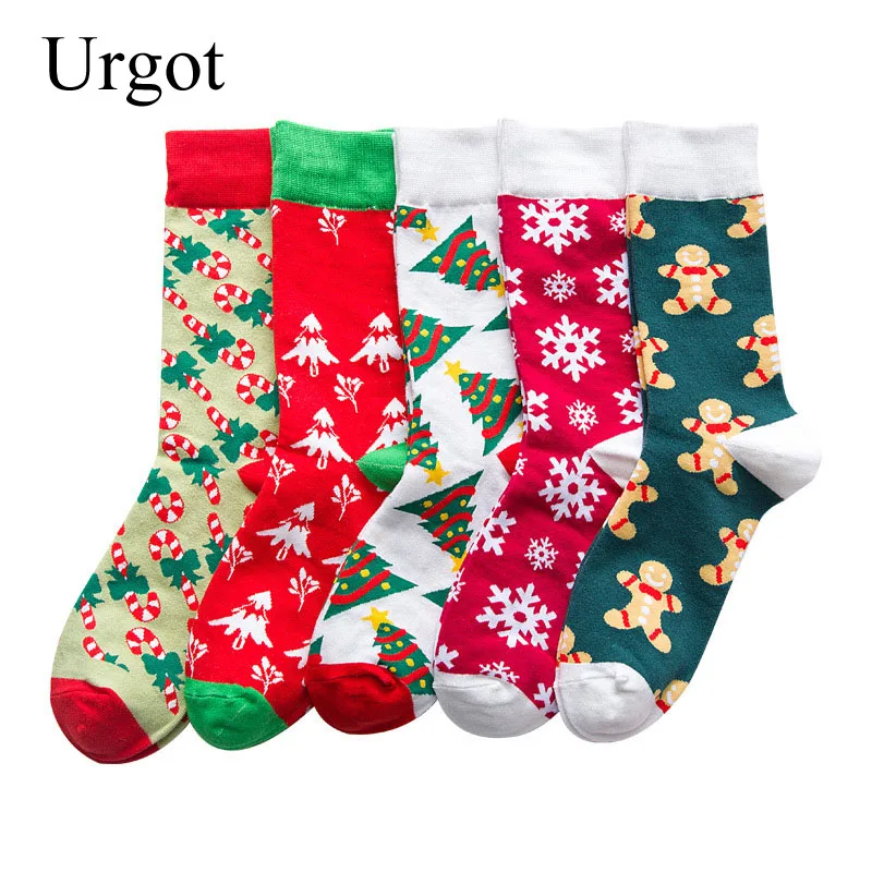 Urgot, 5 пар/лот, модные рождественские носки для женщин, Забавные милые зимние женские Чулочно-носочные изделия, хлопковые носки в стиле Харадзюку, Calcetines