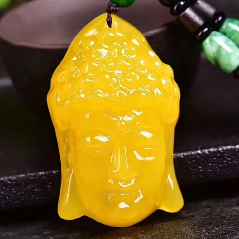 

New Amber Beeswax Chicken Oil Yellow Gourd Fulushou Pendant Necklace for Men and Women Buddha Statue Pendant Beeswax Necklace