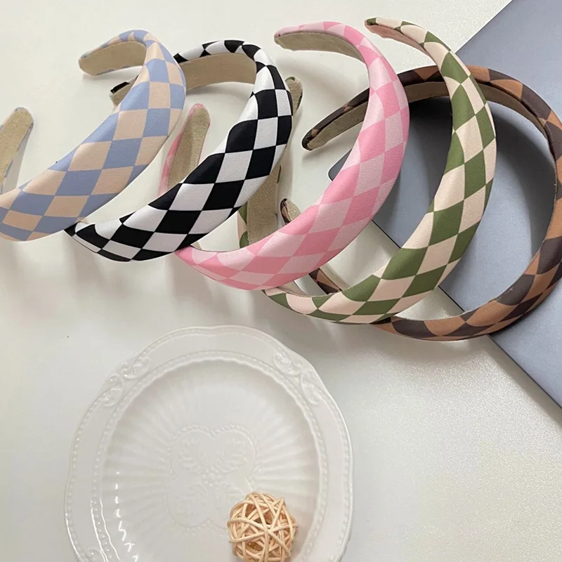 

1PC Retro Checks Candy Color Headband Girls Handmade Head Hoop Hair Accessories Pink Blue Red Yellow Flower Headbands For Women