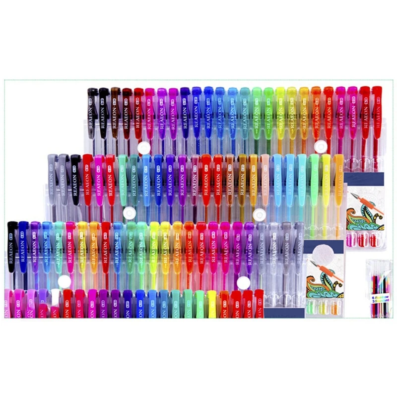 

100 Pens+100 Refills Rich Colors Children's Brush Painting Tools Color Gel Pens