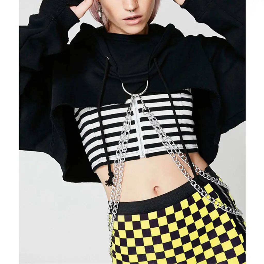 

Chic Girls Metal Fringe Hoodie Casual Sports Crop Top Hooded Pullover Tops