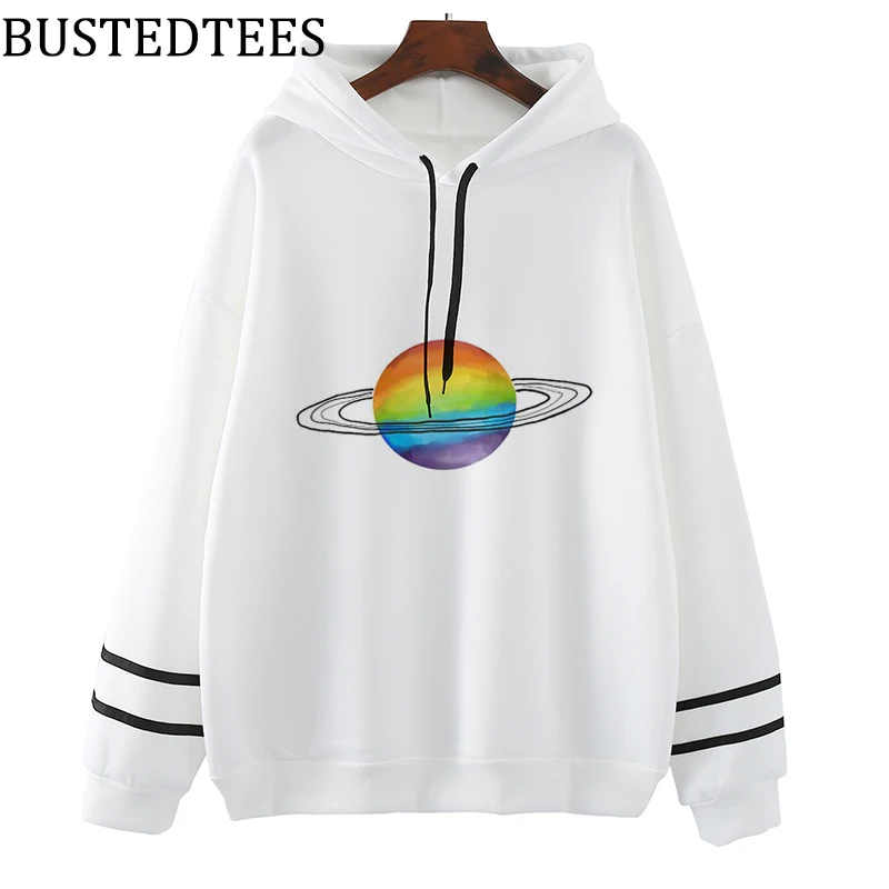 Толстовка Женская Радужная с капюшоном на шнуровке длинным рукавом|Женские