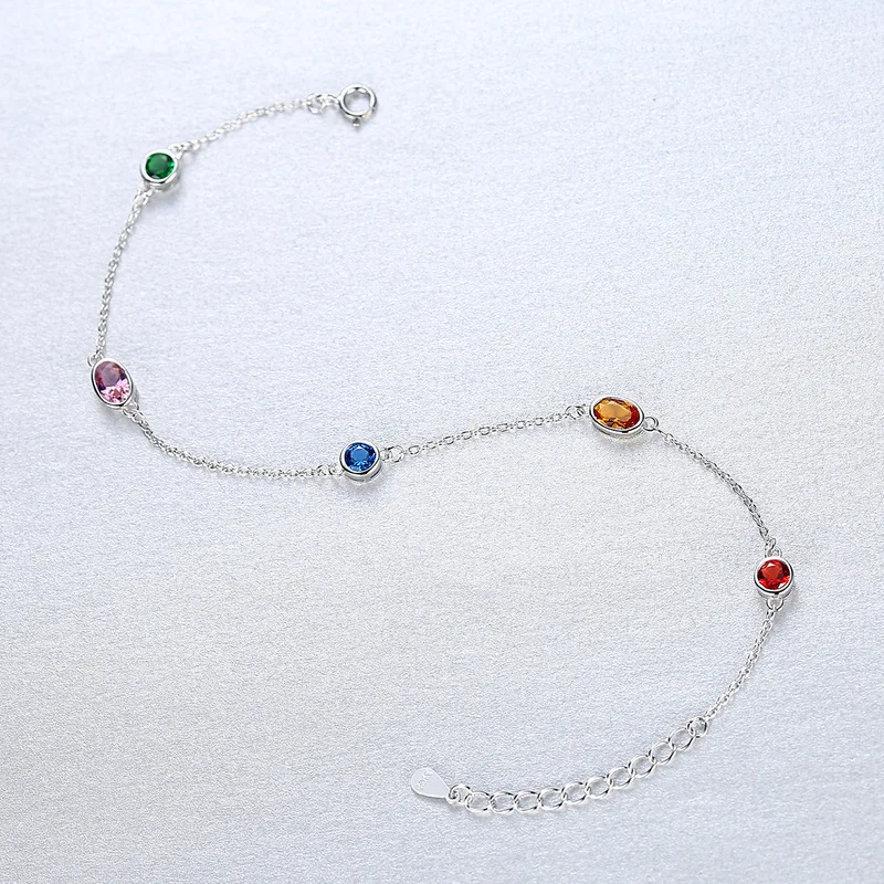 Браслет женский из серебра 925 пробы с цирконом семи цветов|Гибкие и жесткие