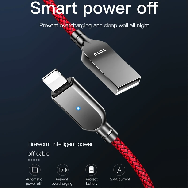 TOTU, популярный интеллектуальный usb-кабель для быстрой зарядки и отключения питания для Iphone Xs Max, зарядный кабель для Iphone X, 8, 7, 6 Plus, зарядное устройство