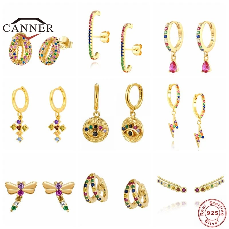 

Автоклав 100% 925 стерлингового серебра серьги-гвоздики серёжки для женщин малышек богемский разноцветный камень CZ кубический цирконий хряща ...