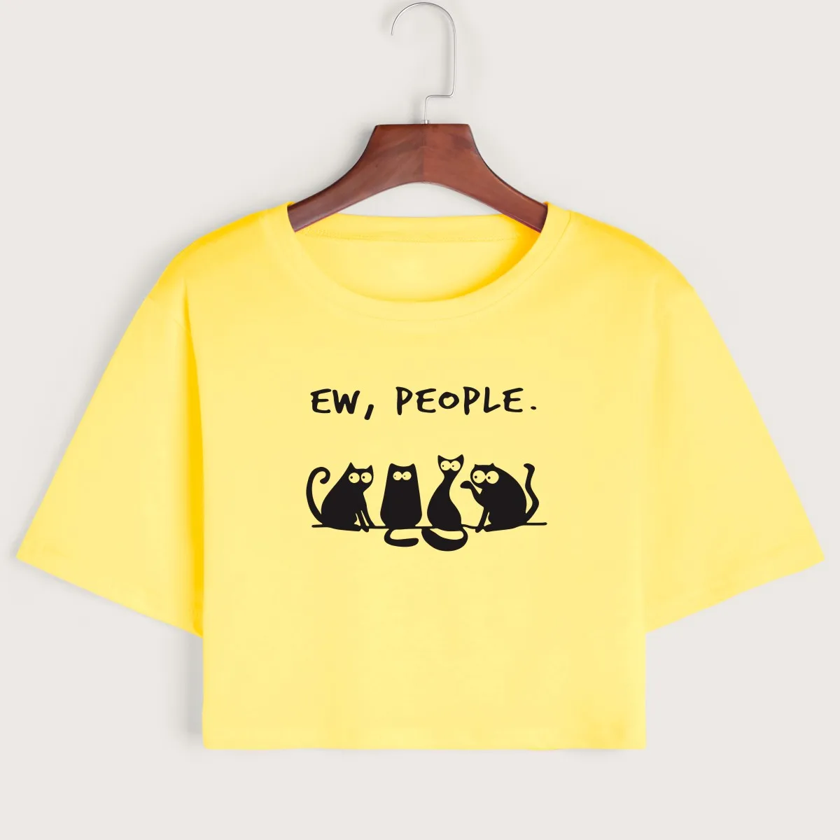 

Cute Ew People Cat Women's Crop Shirt Cropped T-Shirt Crop Top Tee Summer Short Sleeve Cotton Tops Female Girls Graphic T-Shirts
