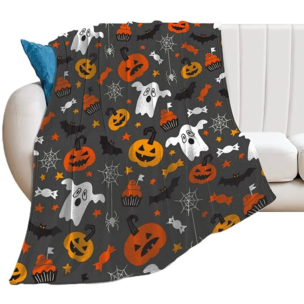 Premium Halloween Blanket Halloween Pumpkin Scary Jack Smile Ghost Flannel Blanket,Ultra Soft Sofa Bed Blanket,Warmth