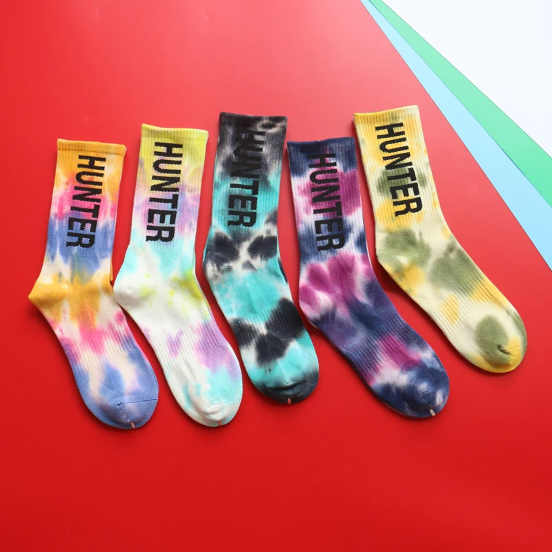 

HUNTER Popular Gradual Tie-dye medium Bond Letter men's SOCK Hiphop Street Skateboard Alphabet Cotton Women in the Stockings