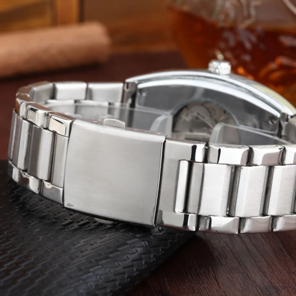 Мужские автоматические механические часы GOER Fashion Tonneau повседневные со скелетом