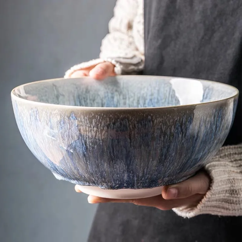 

1PCS KINGLANG Nordic Ceramic Tableware Salad Noodle Bowl Large Soup Bowl Underglaze Porcelain Plate Dishes