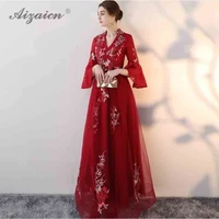 pregnant woman fashion red embroidery cheongsam evening dresses chinese wedding dress qipao long oriental style plus size qi pao