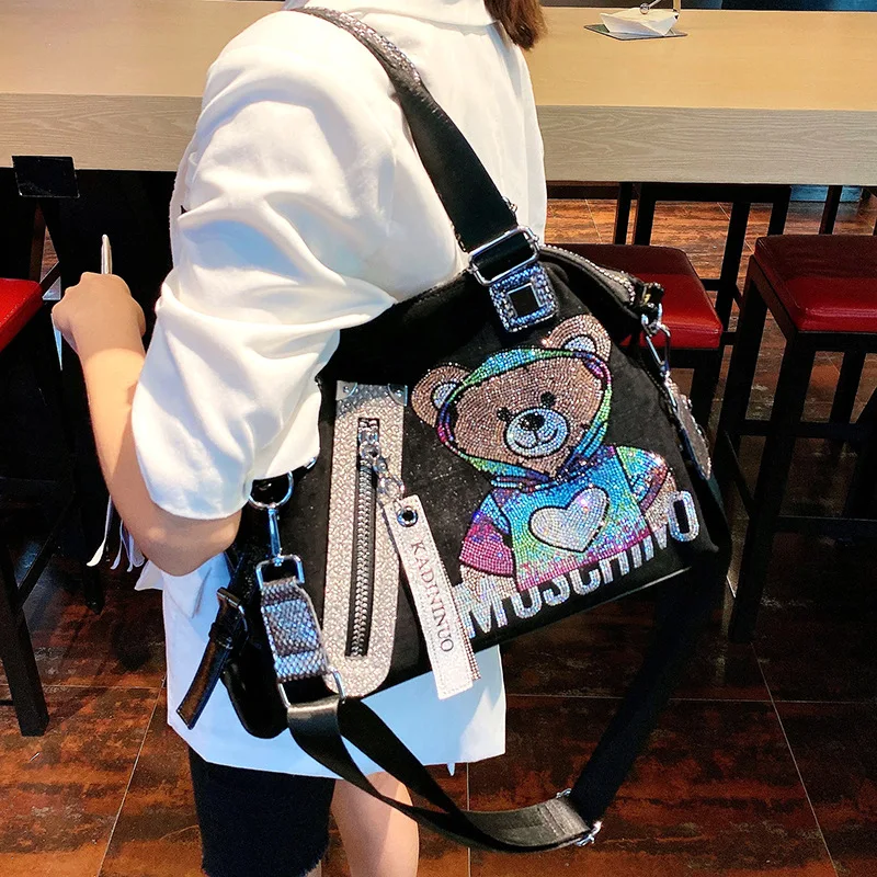 brand luxury rhinestone designer women handbag new fashion diamond crossbody bag high capacity cute bear shoulder bag sac a main free global shipping