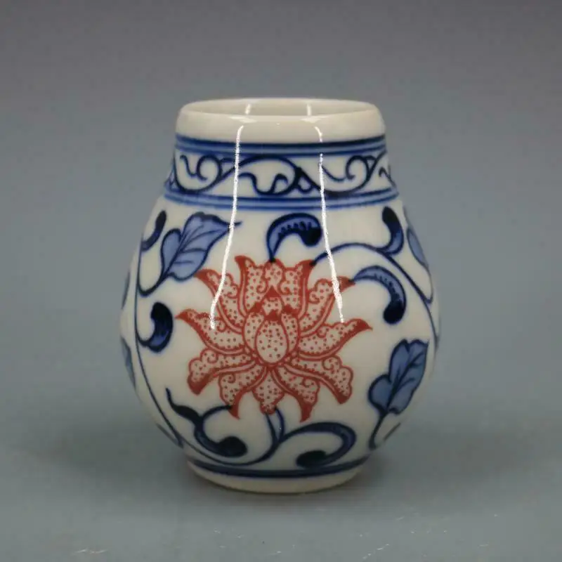 

Модная китайская Изысканная китайская сине-белая фарфоровая красная глазурованная Цветочная мини-ваза для украшения дома в подарок