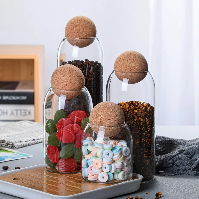 Kitchen Office Creativity Sealed Glass Storage Jar Can With Ball Cork Lid For Tea Coffee Cereals Candy Bean Nut Bottle Containe