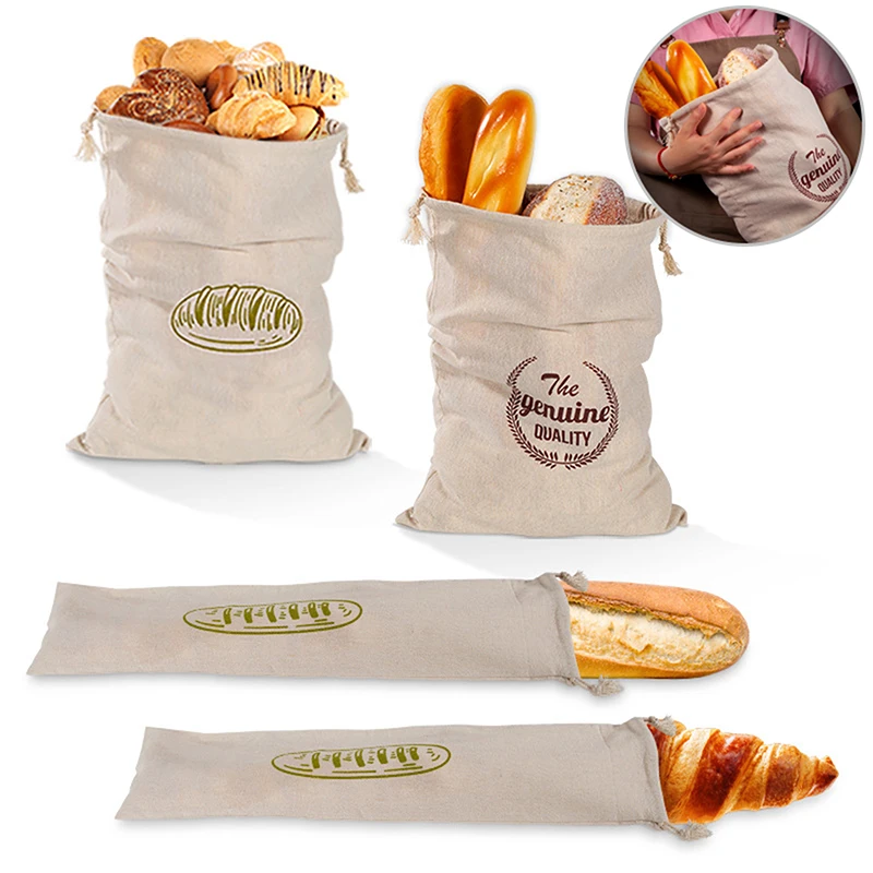 

New Linen Bread Bags Reusable Drawstring Bag Bread Storage Linen Bags For Baguette