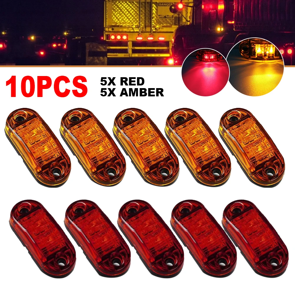 

Auto 5pcs Amber and 5pcs Red LED Car Side Marker led Lights for Trailer Truck Strobe Car lamps Pickup RV Oval 2.5" Dropshipping