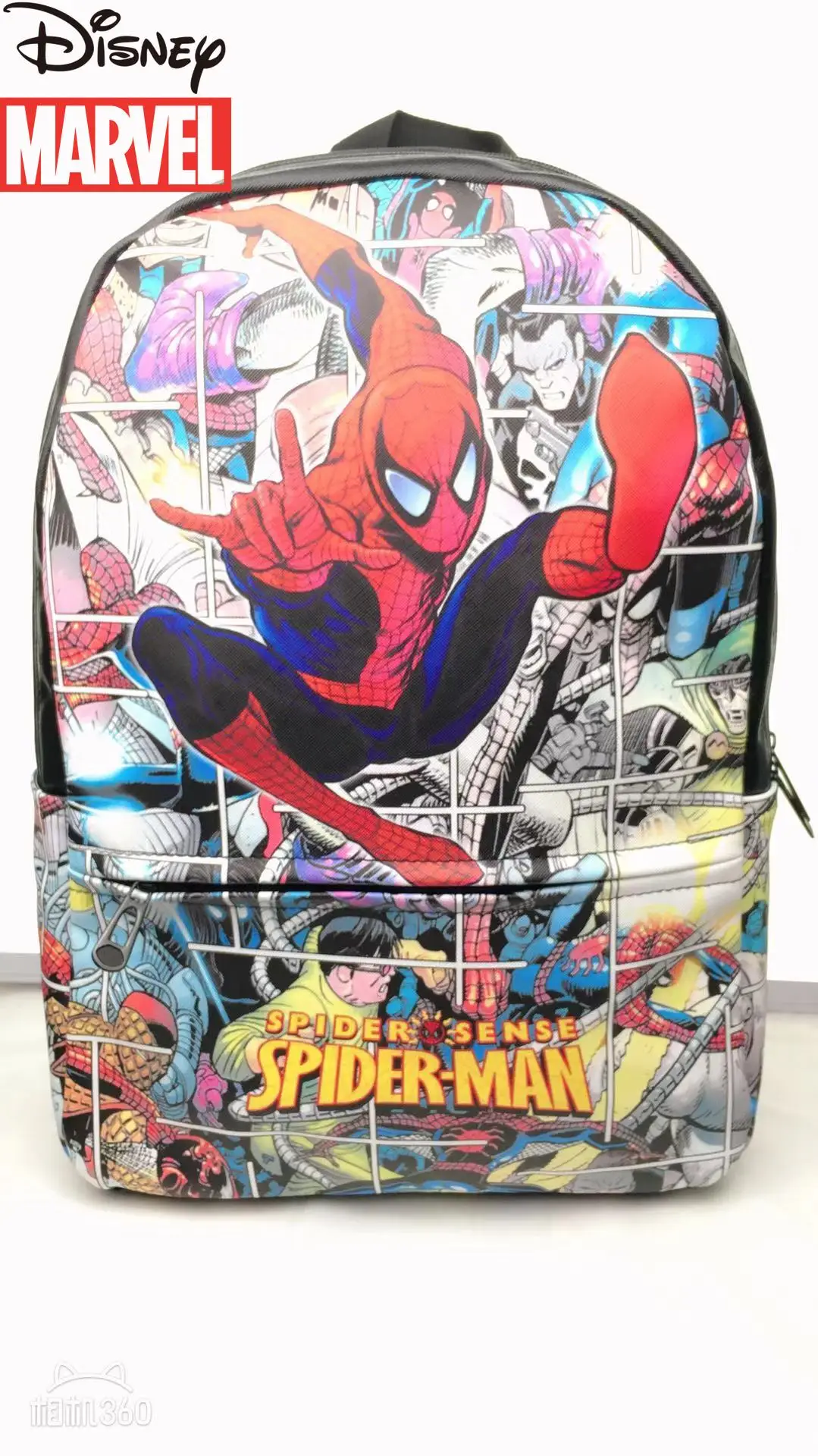 

Marvel Superhero Avengers Iron Man Spiderman Backpack PU Leather Anime Travel Backpack School Bag Marvel Peripheral Products