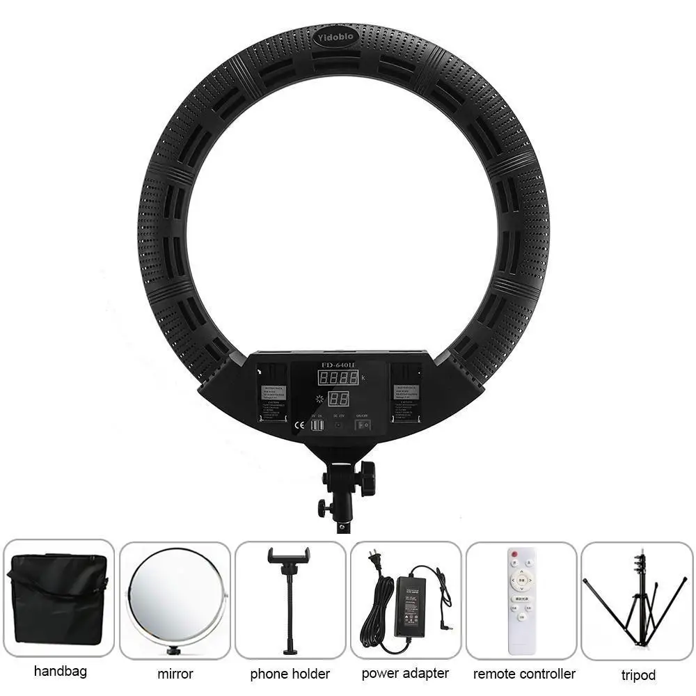 

100w LED Ring Lamp Light with Tripod Yidoblo FD-640II 22 Inch Bi-color Photography Lighting Photo Studio Light USB Support