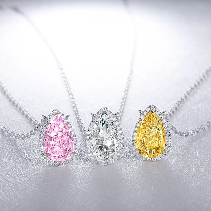 Wholesale Fashion 3.0ct Pear Shape Simulated Diamond 925 Sterling Silver Necklace For Wedding Engagement