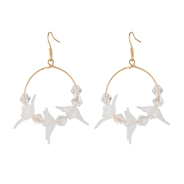 2019 корейские Цветочные серьги белые Кристальные круглые Висячие для женщин