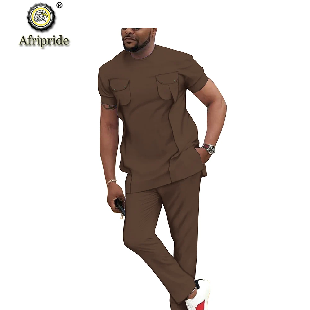 Men`s Casual Tracksuit African Clothing Short Sleeve Dashiki Blouse Shirt and Pants Set Ankara Attire Wax AFRIPRIDE S2016006