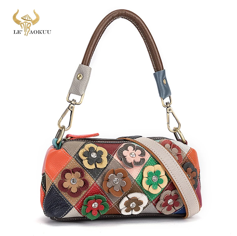 Оригинальный кожаный женский маленький кошелек с цветами для покупок и сумка