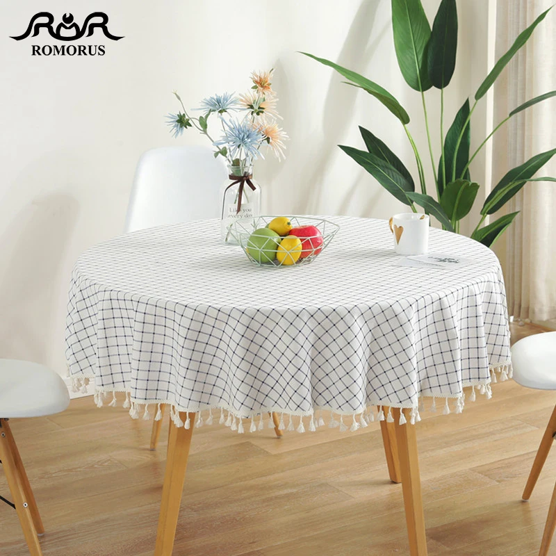 Белый плед круглая скатерть с кисточкой из хлопка и льна скатерти для круглых