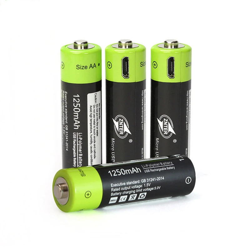 Znter 4 шт./компл. AA Аккумуляторная батарея 1 5 V 2A 1250mAh USB зарядка литиевая
