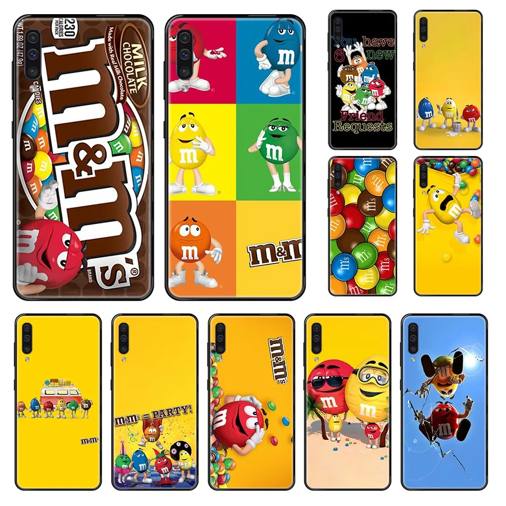 M & Ms коробка шоколада мультфильм мягкий корпус черный чехол для телефона Samsung Galaxy