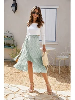 woman skirts high waist fashion long black knotted tied wrap floral ruffle chiffon a line split skirt 2021 spring summer clothes