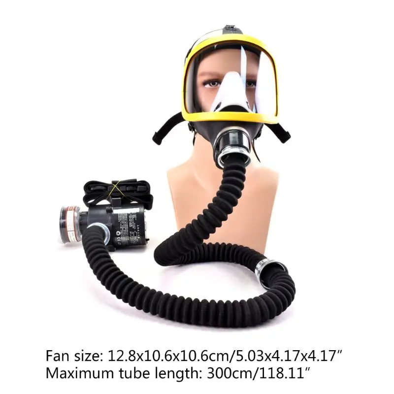 

1Set Electric Supplied Air Fed Full Face Gas Mask Constant Flow Respirator System Device Breathing Tube Adjustable Mask