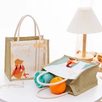 jute woman handbag shopping bag painting vacation picnic lunch gift tote eco reusable burlap grocery bags travel accessories