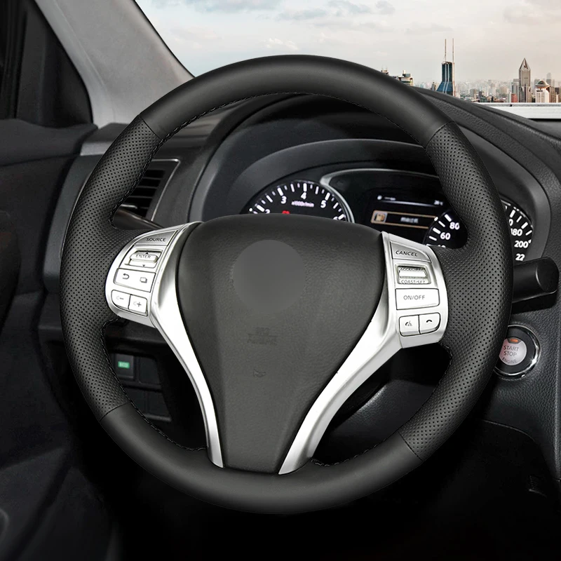 Черный чехол рулевого колеса автомобиля из искусственной кожи для Nissan Teana Altima 2013- X-Trail QASHQAI Rogue- Sentra Tiida