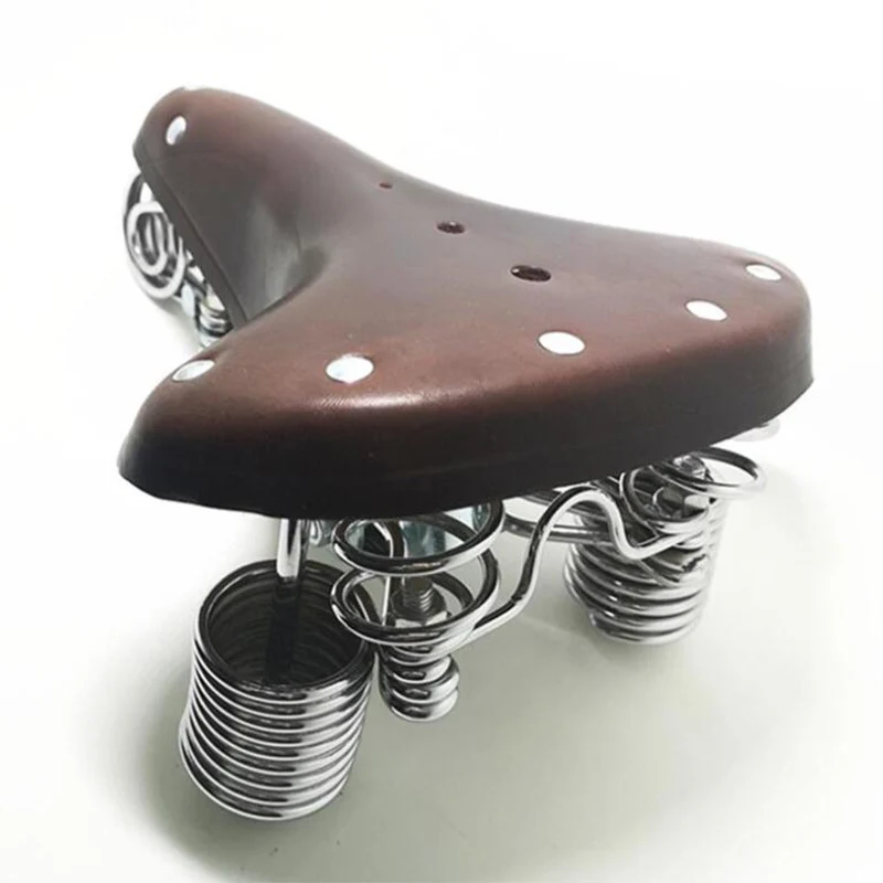 Cowhide Rivet Damping High Spring Rope Style Vintage Cycling Saddle For Retro City Bicycle Road Bike Mountain Bike Cushion