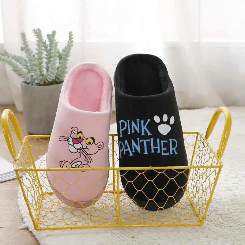Новинка зимы 2019 зимние тапочки с рисунком розовой Пантеры мужские домашние