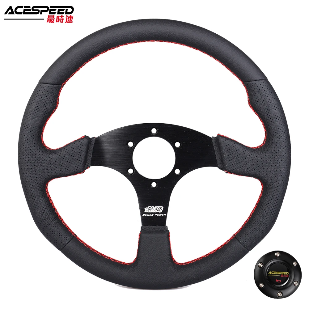 350mm Steering Wheel Mugen Flat Frame Leather Suede Drift Racing Simulated Game Karting 14inch Steering Wheel