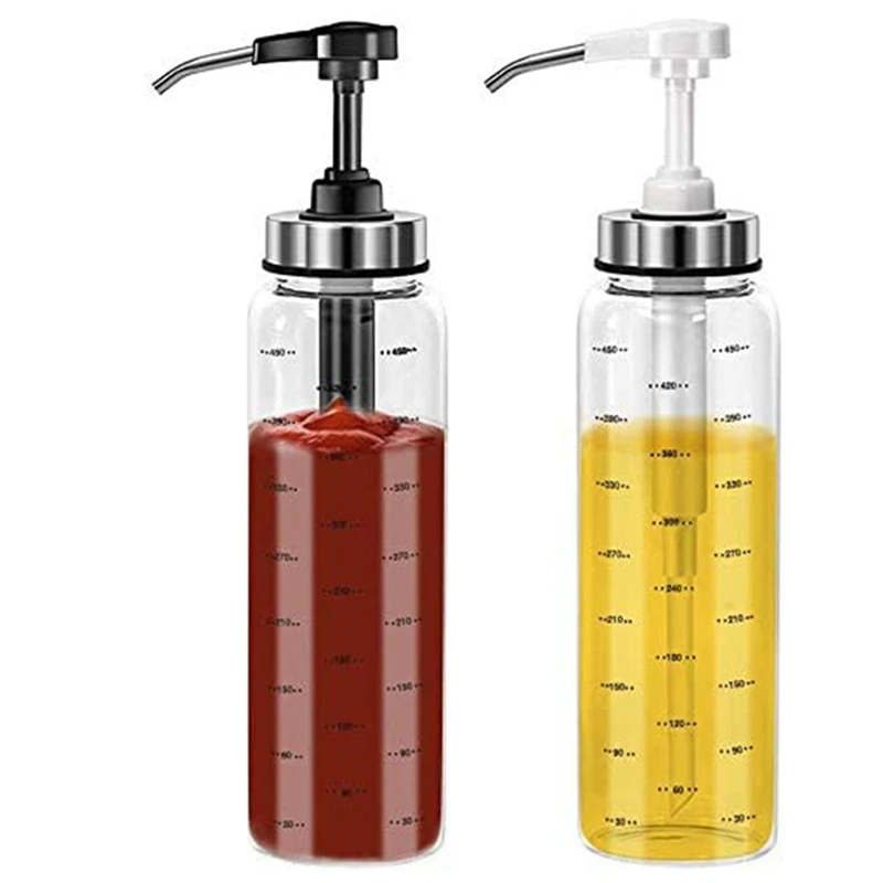 

Sauce Squeeze Bottles For Kitchen&BBQ,2 Pack Olive Oil Dispenser Glass Bottles,For Ketchup/Salad/Dressing/Honey,500Ml