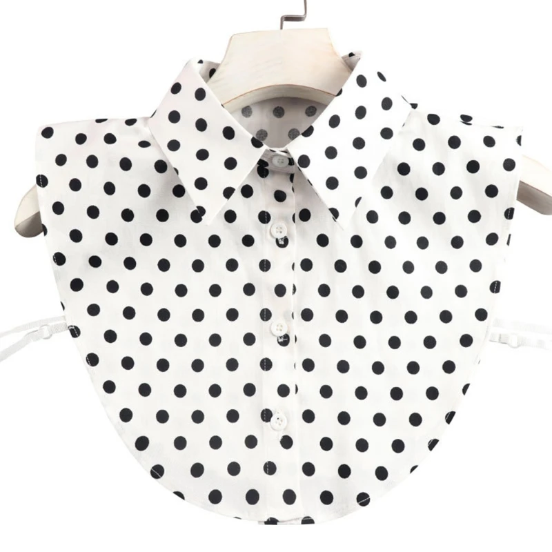 

Korean Women Vintage Polka Dot Print Detachable Half Shirt Blouse Button Down Black White Lapel False Fake Collar Dickey