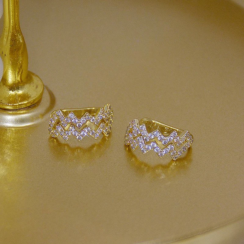 

Trendy Wavy Heartbeat Shape Clip Earring No Pierced Ear Clip on Earrings for women 14K Real Gold Zircon CZ Stud Wedding Jewelry